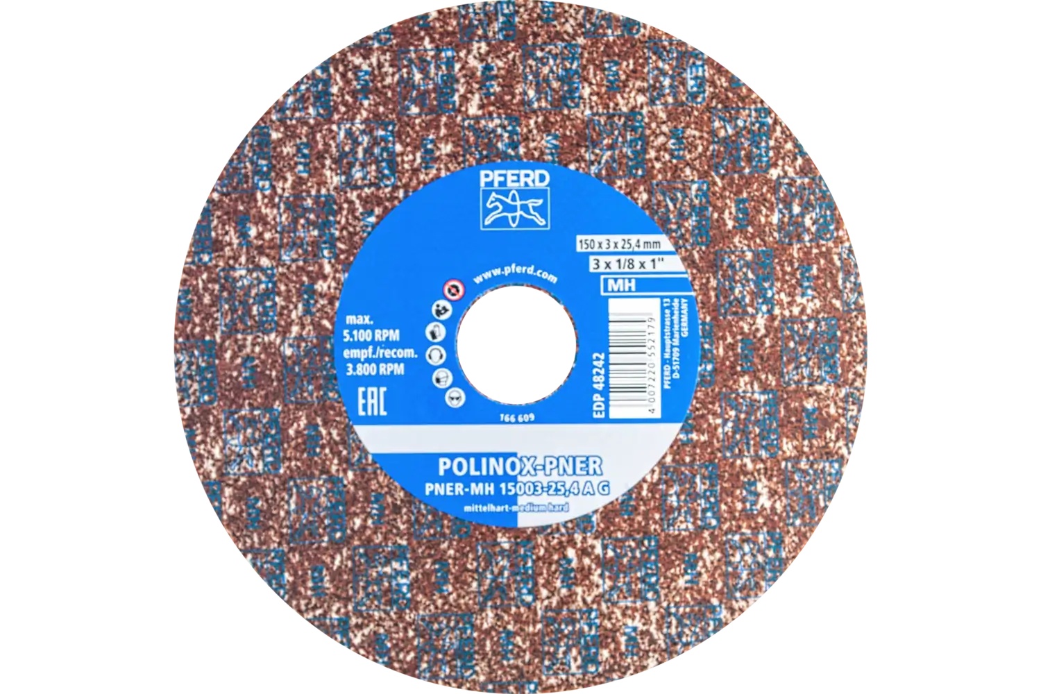Picture of Pferd Polinox® Unitized Wheel, 6" X 1/8 X 1, Coarse, Medium-Hard, 6Ac, Aluminum Oxide